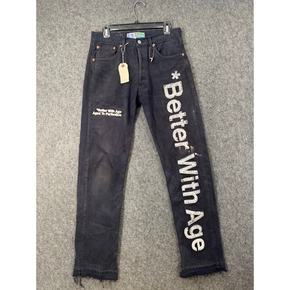 Better‎ With Age Custom Upcycled Levis Jeans Faded Black Graphic 30x32 NEW